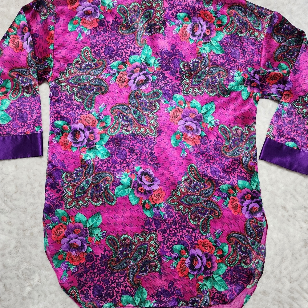 Victoria's Secret Vintage Gold Label Satin Floral paisley Sleep Shirt Size S - Picture 4 of 14